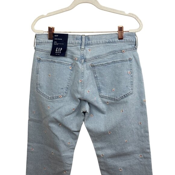 Gap Denim Girlfriend Jeans Light Wash 4/27 Embroidered Floral Stretch Mid Rise T - Picture 4 of 13
